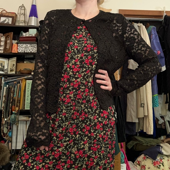 90s Connected Apparel Floral Lace Cardigan Roses Whimsigoth Cottagecore - Picture 8 of 12